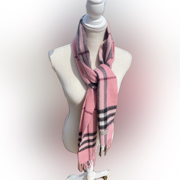BURBERRY Salmon Pink Cashmere/WOOL  NOVA CHECK Scarf💞EUC💞11.5”x 68”🔥Very RARE - Picture 5 of 9